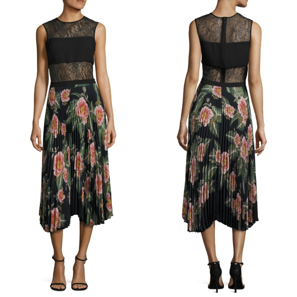 NWT Delfi Collective Lace Top Floral Pleated Dress